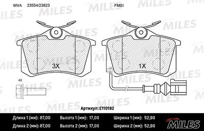 Колодки тормозные задние с датчиком Miles E110182