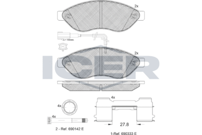 Колодки тормозные дисковые передние ICER 141803203