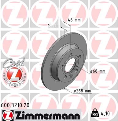 Диск тормозной задний ZIMMERMANN 600321020