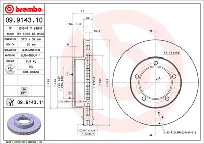 Диск тормозной передний BREMBO 09914311