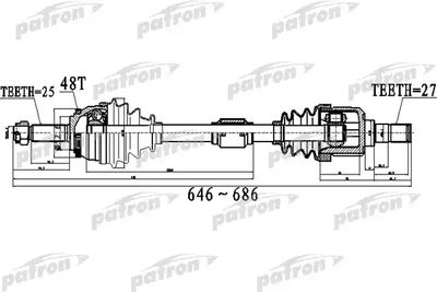 Полуось передний мост слева PATRON PDS0499