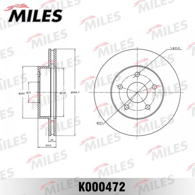 Диск тормозной передний вентилируемый Miles K000472