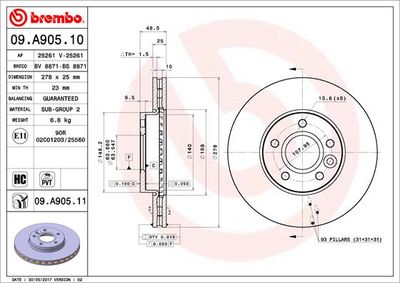 Диск тормозной передний BREMBO 09A90511