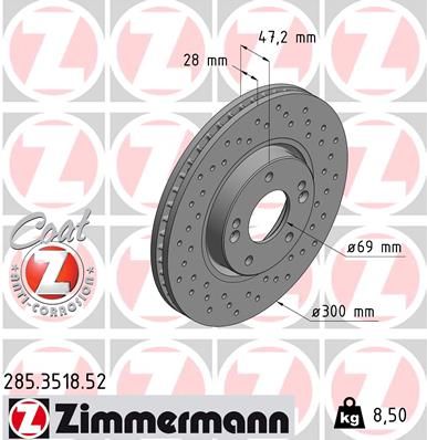 Диск тормозной передний вентилируемый ZIMMERMANN 285351852