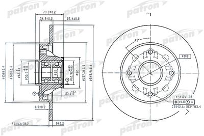 Диск тормозной задний с подшипником и кольцом АБС PATRON PBD7014