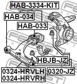 Сайлентблок переднего рычага комплект FEBEST HAB3334KIT