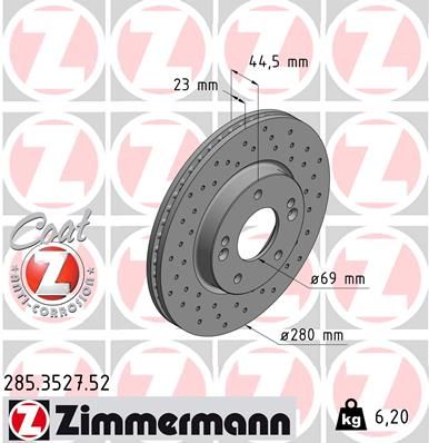 Диск тормозной передний вентилируемый ZIMMERMANN 285352752