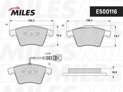 Колодки тормозные передние Miles E500116