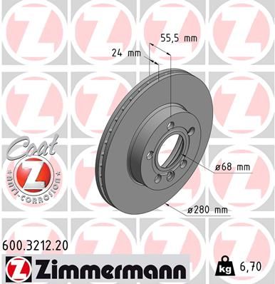 Диск тормозной передний вентилируемый ZIMMERMANN 600321220