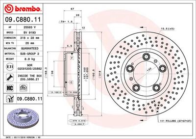 Диск тормозной передний BREMBO 09C88011