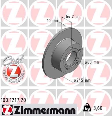 Диск тормозной задний ZIMMERMANN 100121720