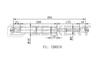 Пружина газовая багажника Zekkert GF1977