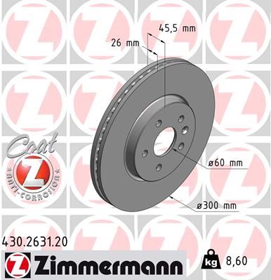 Диск тормозной передний вентилируемый ZIMMERMANN 430263120