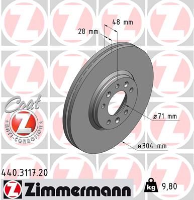 Диск тормозной передний ZIMMERMANN 440311720