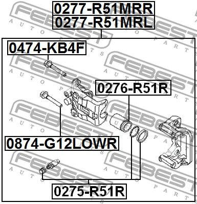 Суппорт тормозной задний правый со скобой FEBEST 0277R51MRR