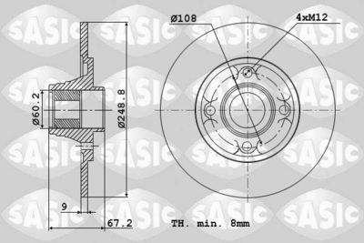 Диск тормозной задний с подшипником SASIC 6100005