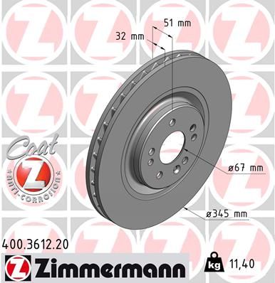 Диск тормозной передний вентилируемый ZIMMERMANN 400361220