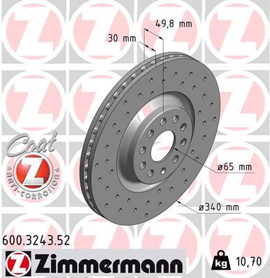 Диск тормозной передний вентилируемый ZIMMERMANN 600324352