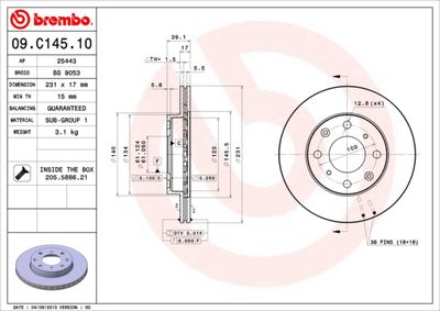 Диск тормозной передний BREMBO 09C14510