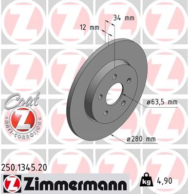 Диск тормозной ZIMMERMANN 250134520