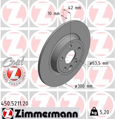 Диск тормозной задний ZIMMERMANN 450521120
