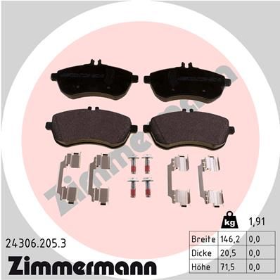 Колодки тормозные дисковые передние ZIMMERMANN 243062053
