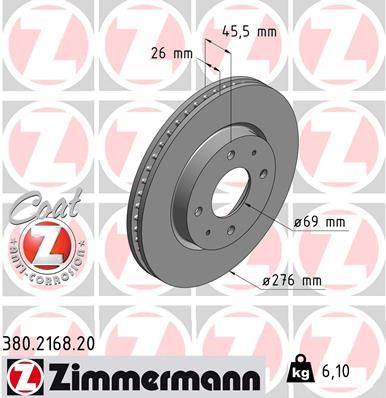Диск тормозной передний вентилируемый ZIMMERMANN 380216820