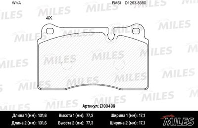 Колодки тормозные передние Miles E100489