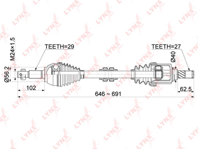 Привод в сборе передний левый LYNXauto CD1115