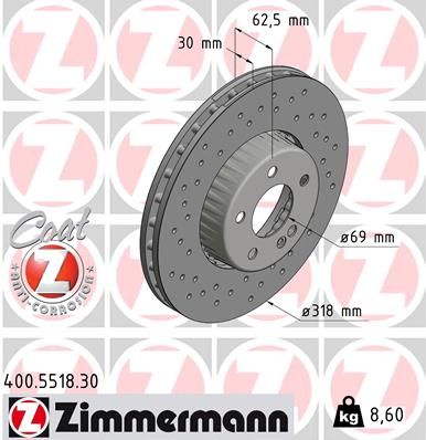 Диск тормозной передний вентилируемый ZIMMERMANN 400551830