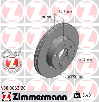 Диск тормозной передний ZIMMERMANN 400365320