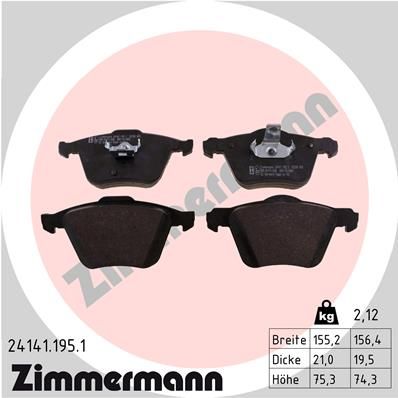 Колодки тормозные дисковые ZIMMERMANN 241411951