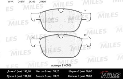 Колодки тормозные передние Miles E100509