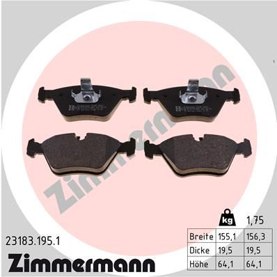 Колодки тормозные дисковые передние ZIMMERMANN 231831951