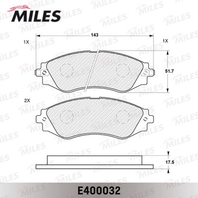 Колодки тормозные передние Miles E400032