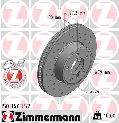 Диск тормозной с антикоррозионным покрытием ZIMMERMANN 150340352