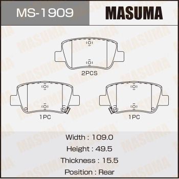 Колодки тормозные задние Masuma MS1909