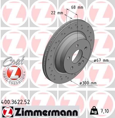 Диск тормозной задний вентилируемый ZIMMERMANN 400362252