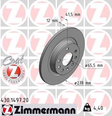 Диск тормозной задний ZIMMERMANN 430149720