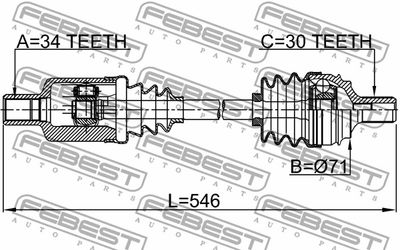 Привод передний левый FEBEST 1614221FLH