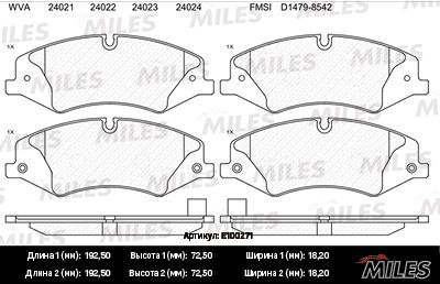 Колодки тормозные передние Miles E100271
