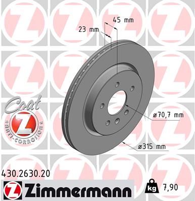 Диск тормозной задний вентилируемый ZIMMERMANN 430263020