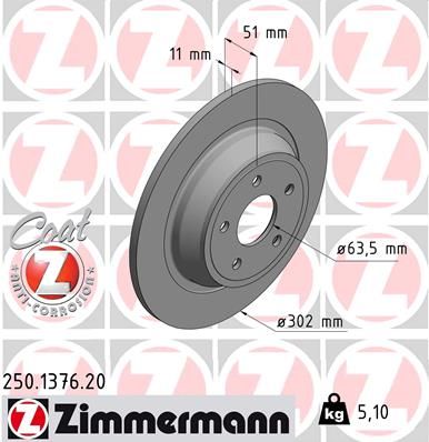 Диск тормозной задний ZIMMERMANN 250137620