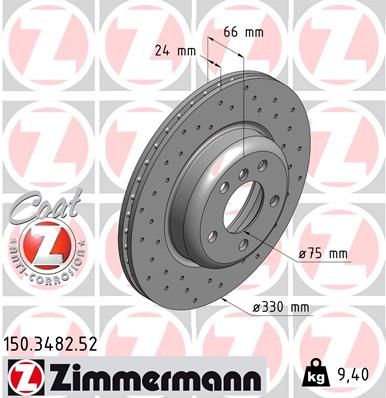 Диск тормозной с антикоррозионным покрытием ZIMMERMANN 150348252