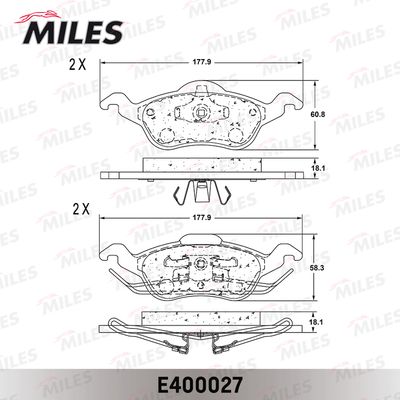 Колодки тормозные передние Miles E400027