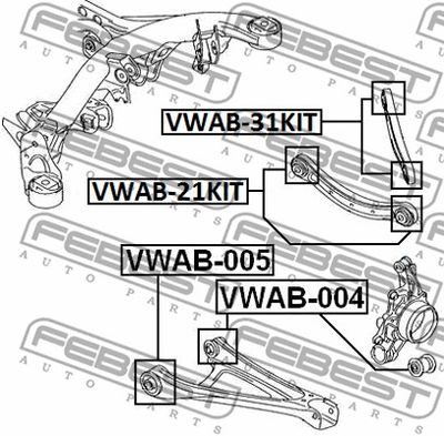 Комплект сайлентблоков рычагов подвески задних FEBEST VWAB21KIT