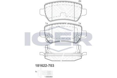 Колодки тормозные дисковые задние ICER 181622703