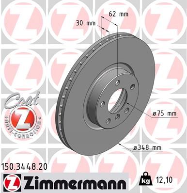 Диск тормозной передний ZIMMERMANN 150344820