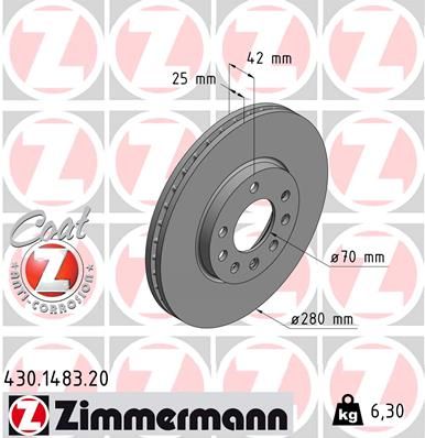 Диск тормозной передний ZIMMERMANN 430148320