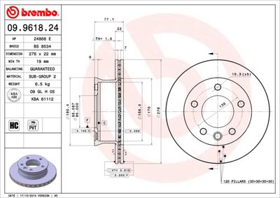 Диск тормозной передний BREMBO 09961824